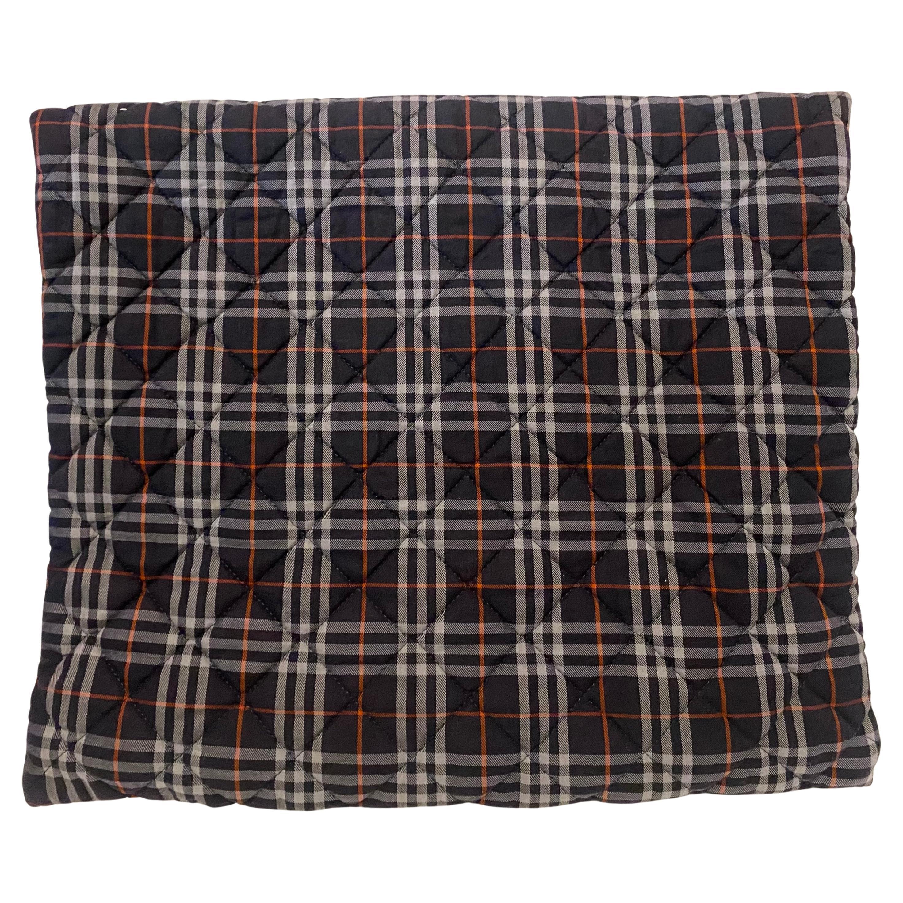 1980s  Burberry Blue Tartan Laptop Envelope Quilted Bag For Sale 1