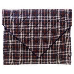 1980s  Burberry Blue Tartan Laptop Envelope Quilted Bag