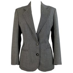 Vintage 1980s Burberry Gray Houndstooth Wool Slim Fit Blazer Jacket