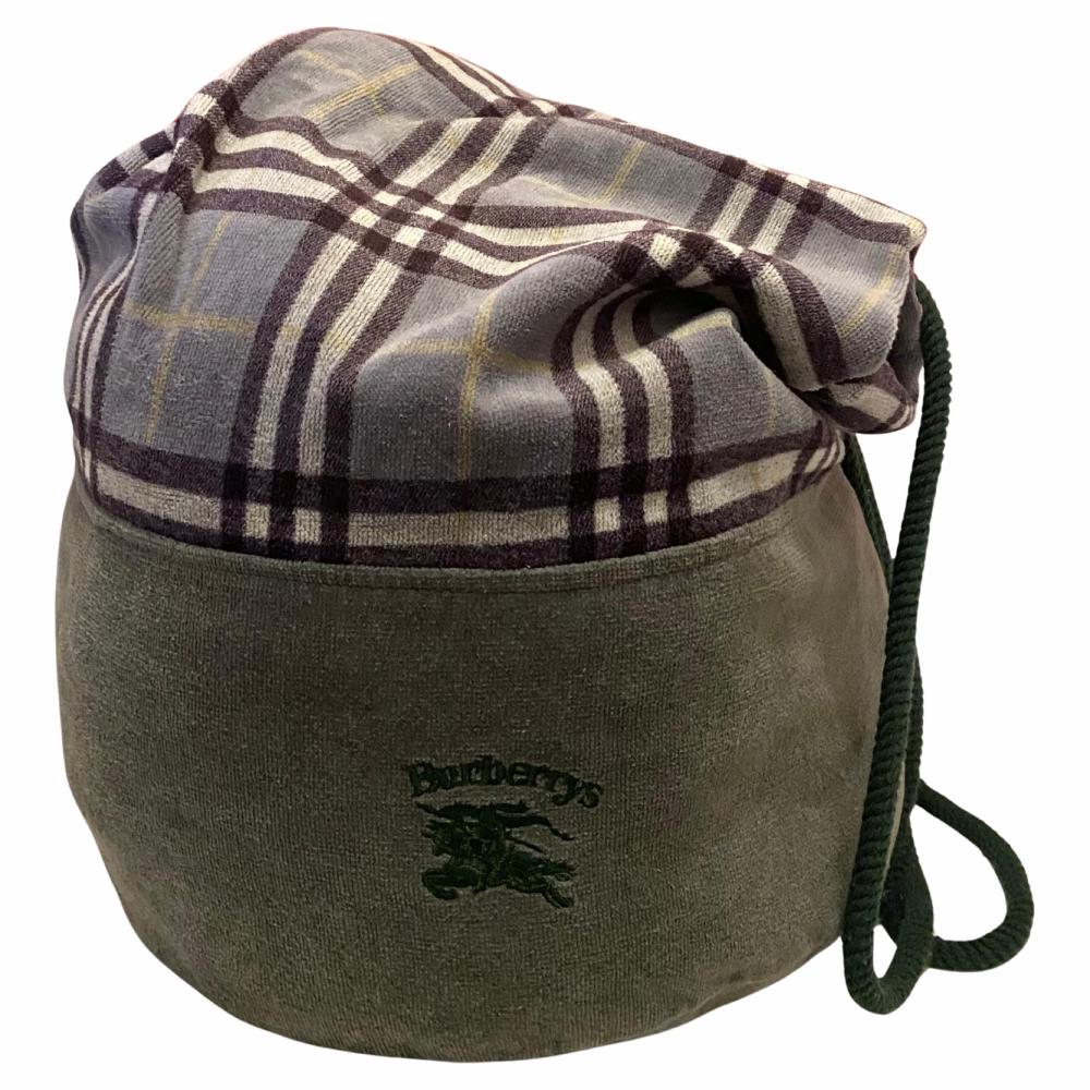 1980s Burberry Green Grey Check Toweling Beach Gym Pool Duffle Bag In Good Condition For Sale In London, GB