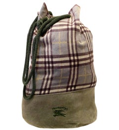 1980s Burberry Green Grey Check Toweling Beach Gym Pool Duffle Bag