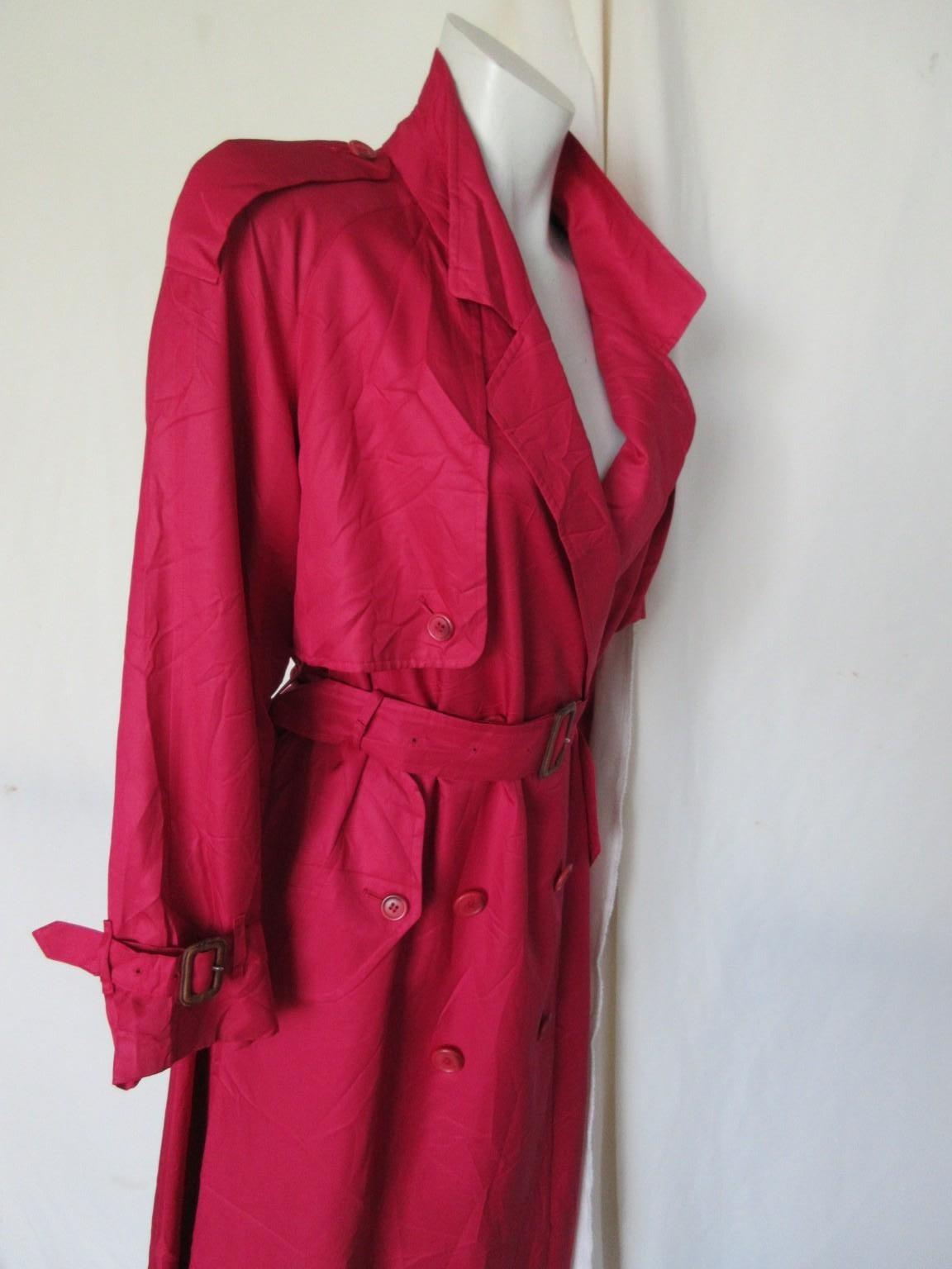 1980s BURBERRY Vintage Raspberry Red Trench Coat with Belt For Sale at ...