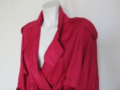 1980s BURBERRY Vintage Raspberry Red Trench Coat with Belt