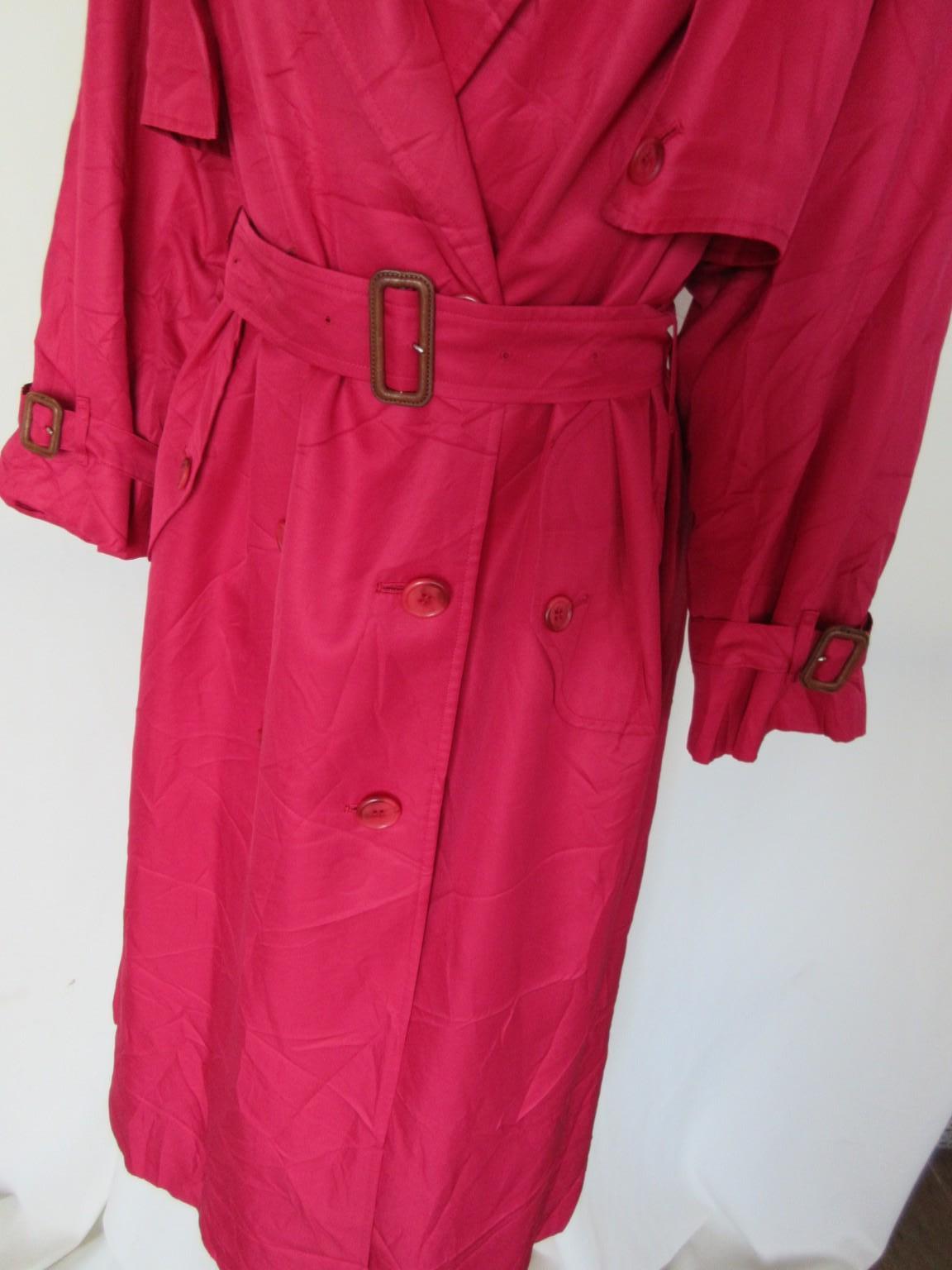 1980s BURBERRY Vintage Raspberry Red Trench Coat with Belt For Sale at ...