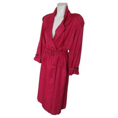 1980s BURBERRY Vintage Raspberry Red Trench Coat with Belt