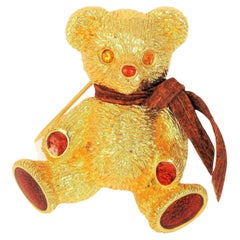 Vintage 1980s Burberrys Gold Plated Teddy Bear Brooch 