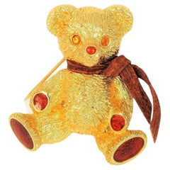 1980s Burberrys Gold Plated Teddy Bear Brooch
