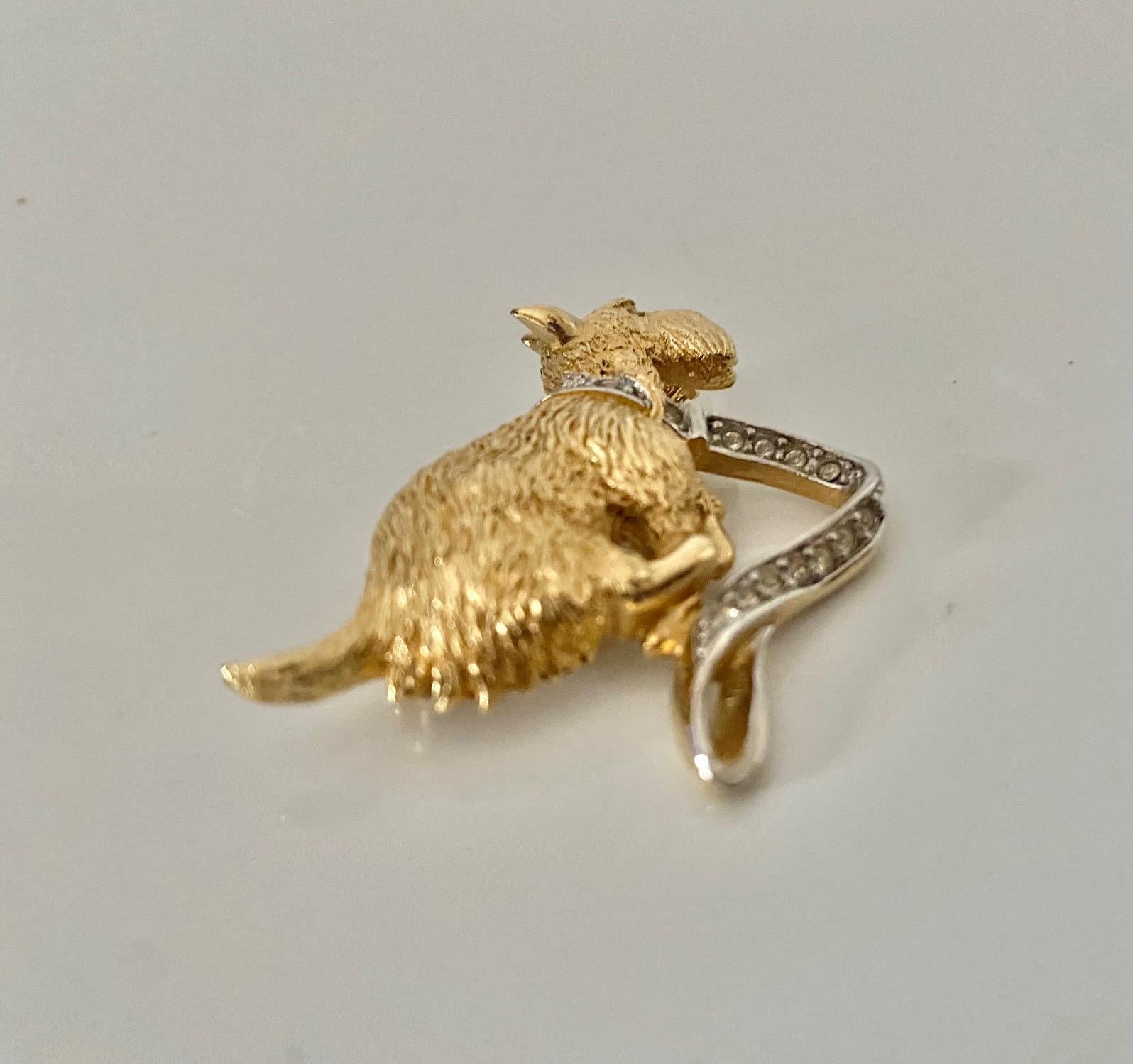 Bead 1980s Burberrys Terrier Dog Gold Plated Brooch For Sale