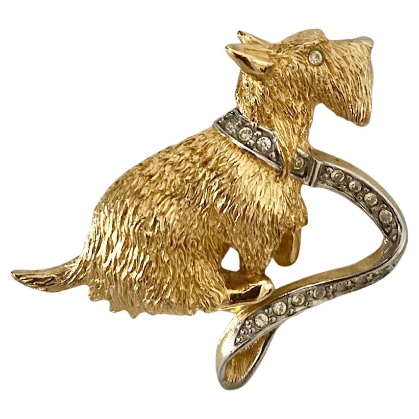 1980s Burberrys Terrier Dog Gold Plated Brooch