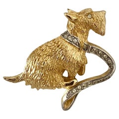 1980s Burberrys Terrier Dog Gold Plated Brooch