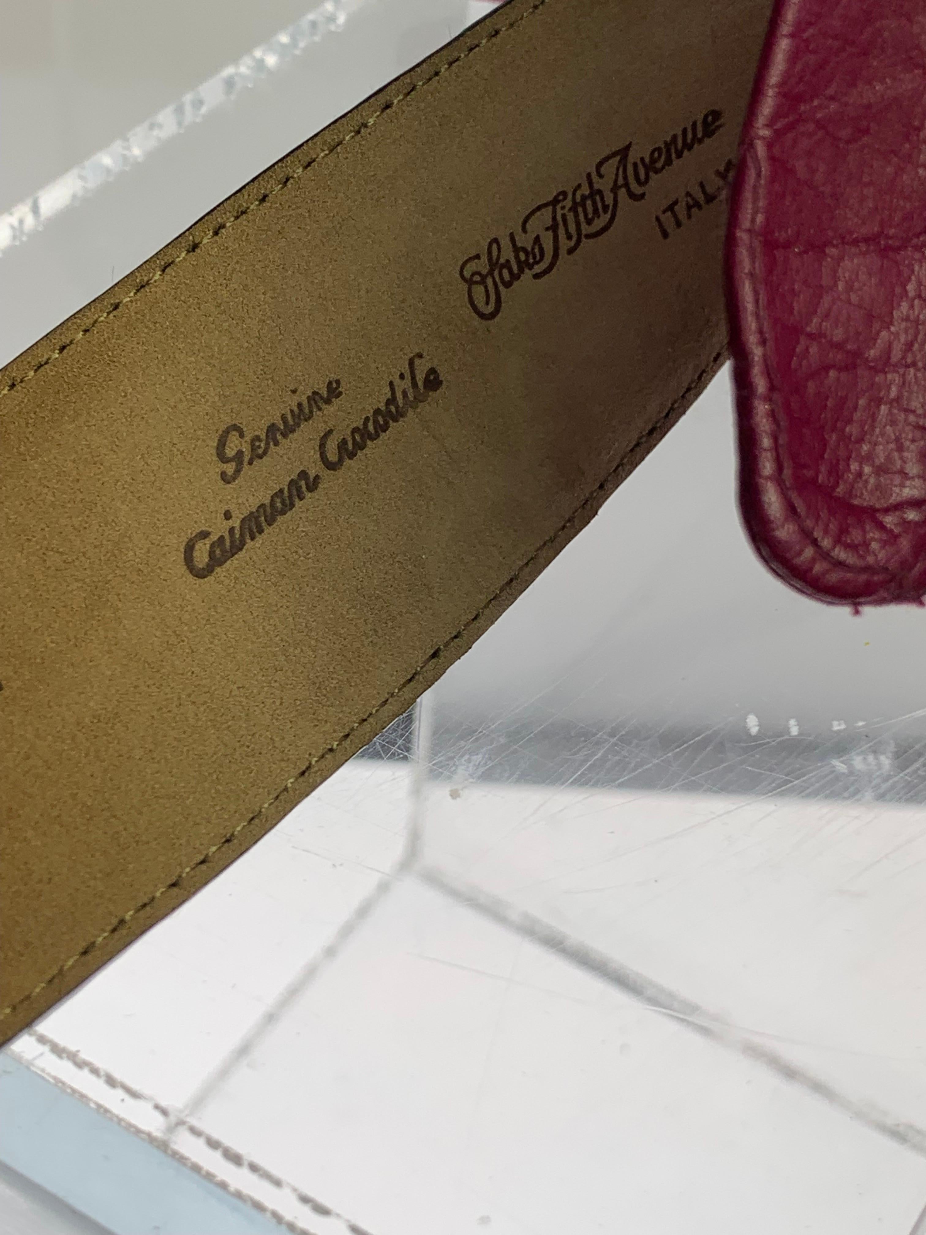 1980s Burgundy Lace-Up Leather Gloves & Genuine Caiman Crocodile Belt Set For Sale 5