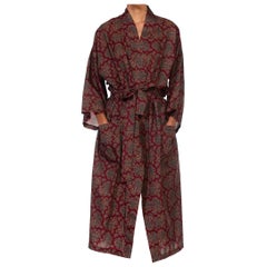 Vintage 1980S Burgundy  Paisley Polyester Men's Robe