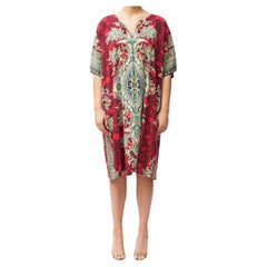 1980S Burgundy Psychedelic Cotton Blend V Neck Kaftan