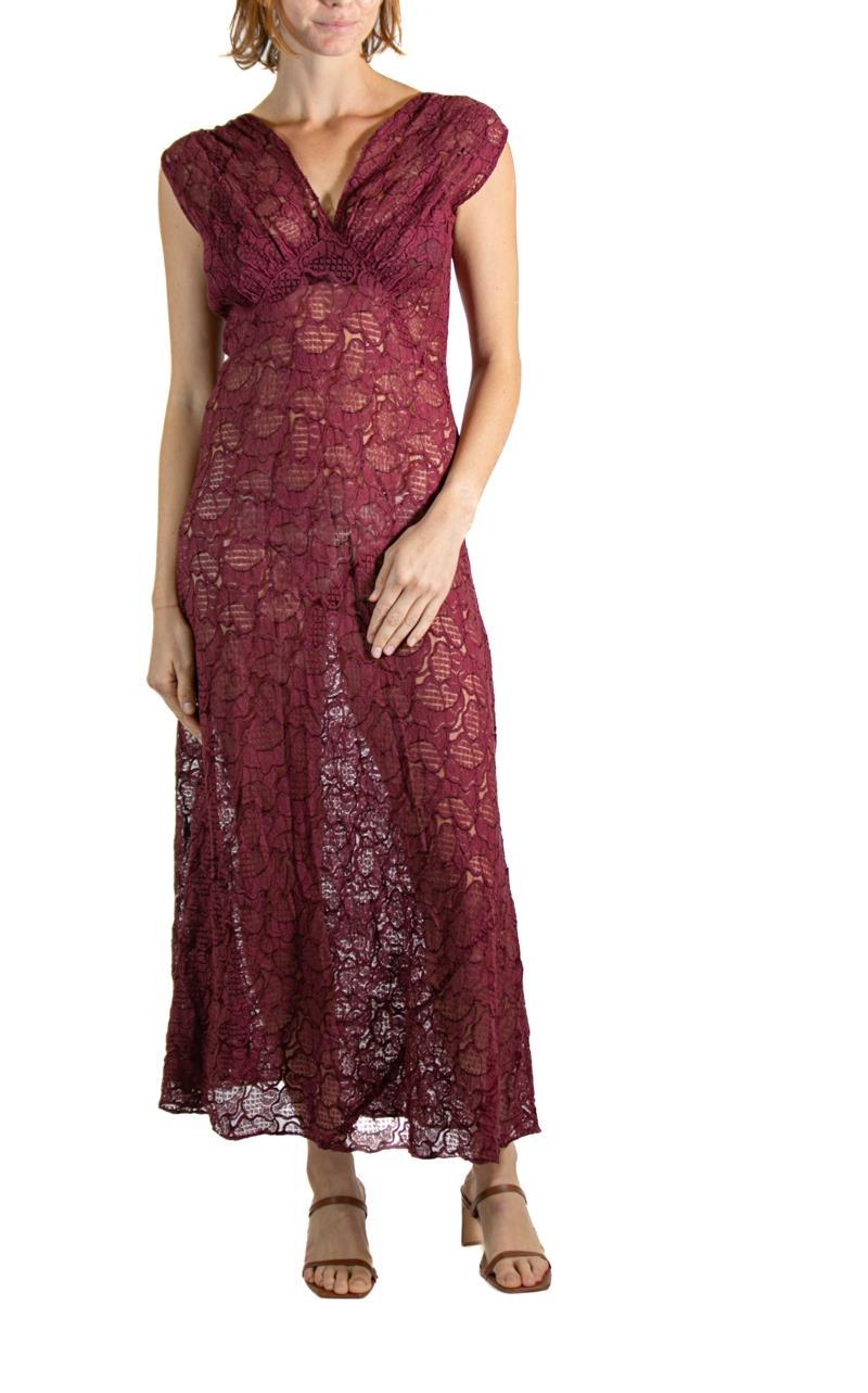 Brown 1980S Burgundy Silk Lace Gown With Jacket For Sale