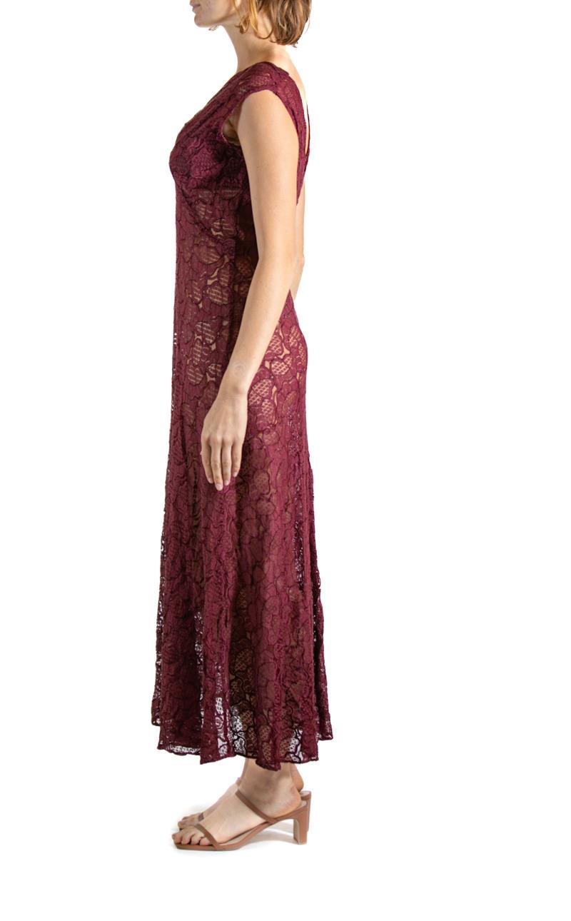 1980S Burgundy Silk Lace Gown With Jacket In Good Condition For Sale In New York, NY