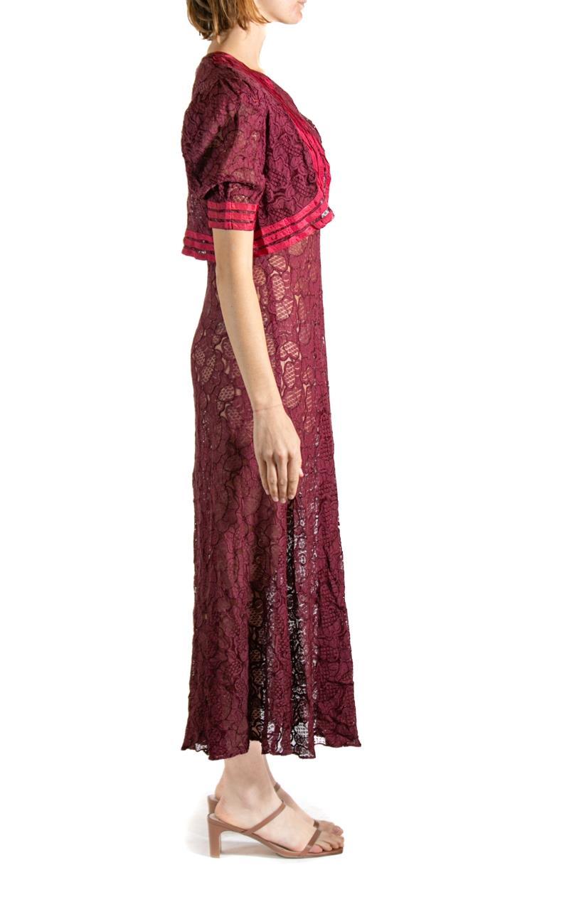 Women's 1980S Burgundy Silk Lace Gown With Jacket For Sale