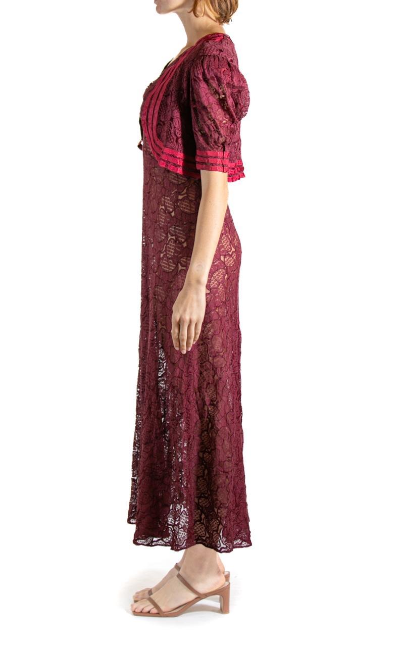 1980S Burgundy Silk Lace Gown With Jacket For Sale 1