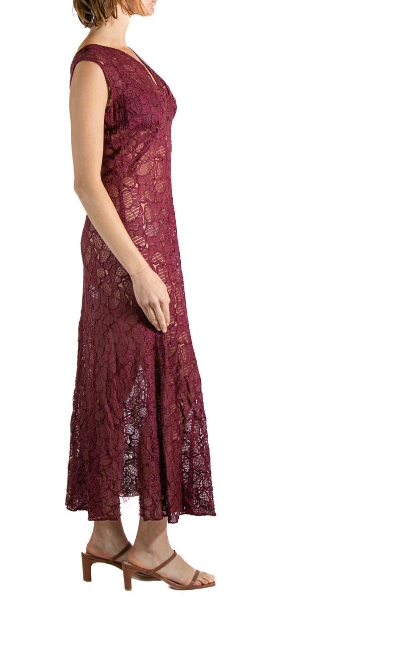 1980S Burgundy Silk Lace Gown With Jacket For Sale 2