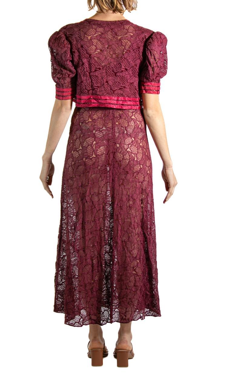 1980S Burgundy Silk Lace Gown With Jacket For Sale 3