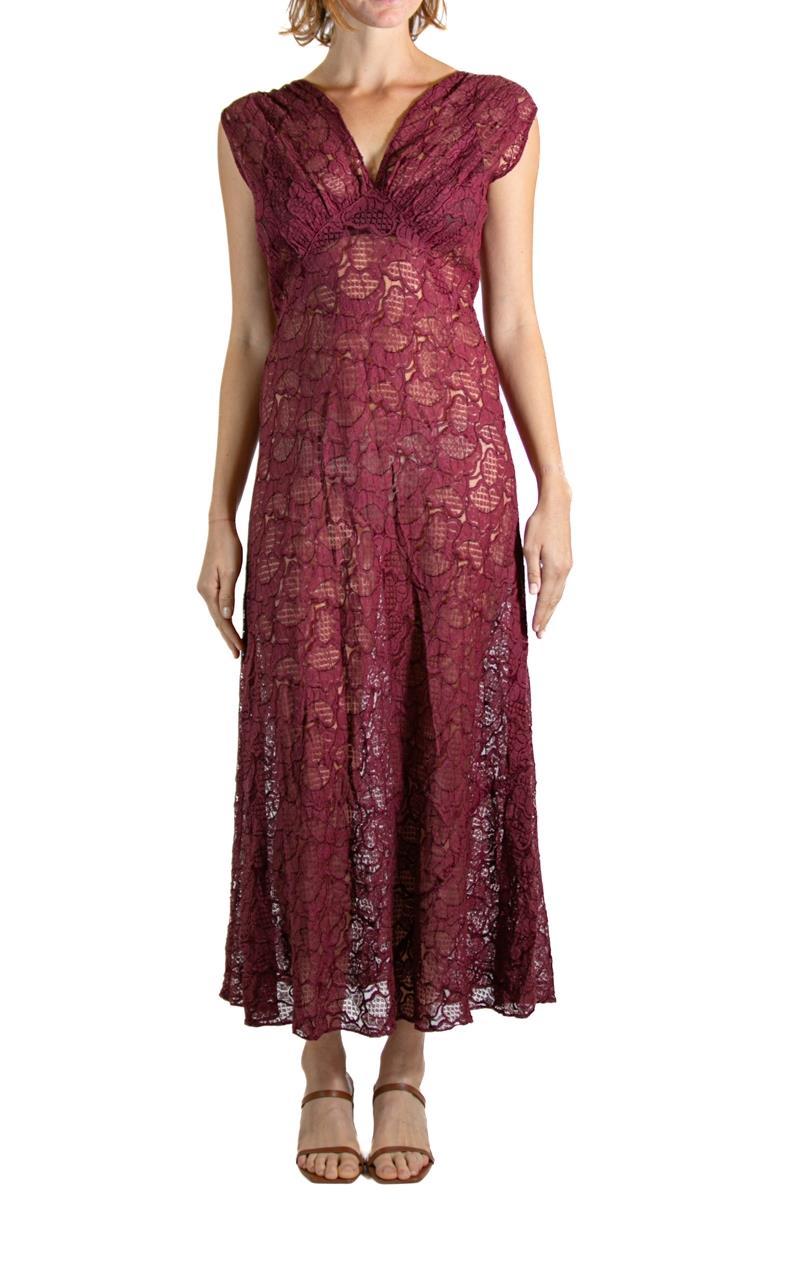 1980S Burgundy Silk Lace Gown With Jacket For Sale 4