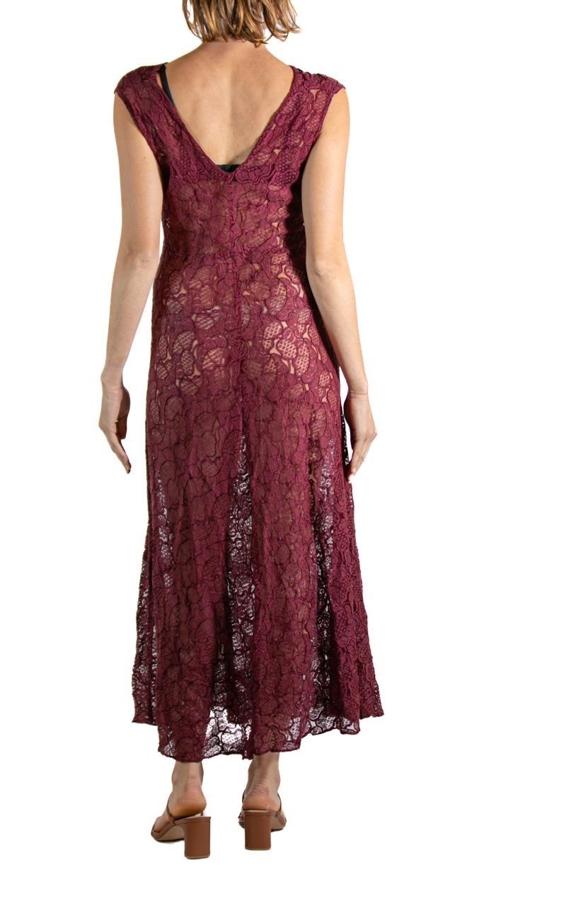 1980S Burgundy Silk Lace Gown With Jacket For Sale 5