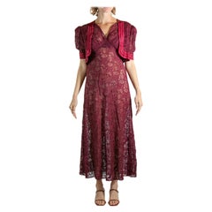 1980S Burgundy Silk Lace Gown With Jacket