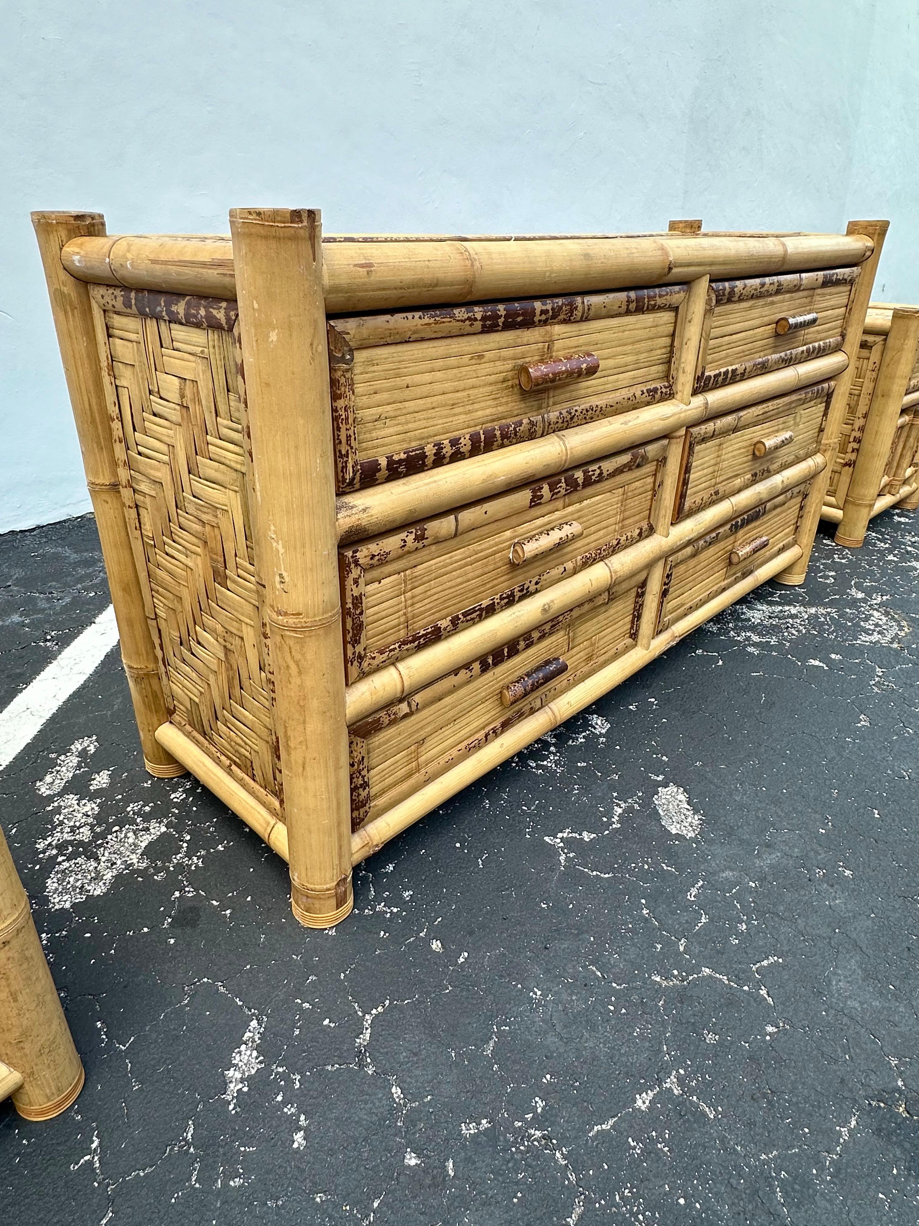 Philippine 1980s Budji Burnt Bamboo Woven Rattan Budji Dresser For Sale