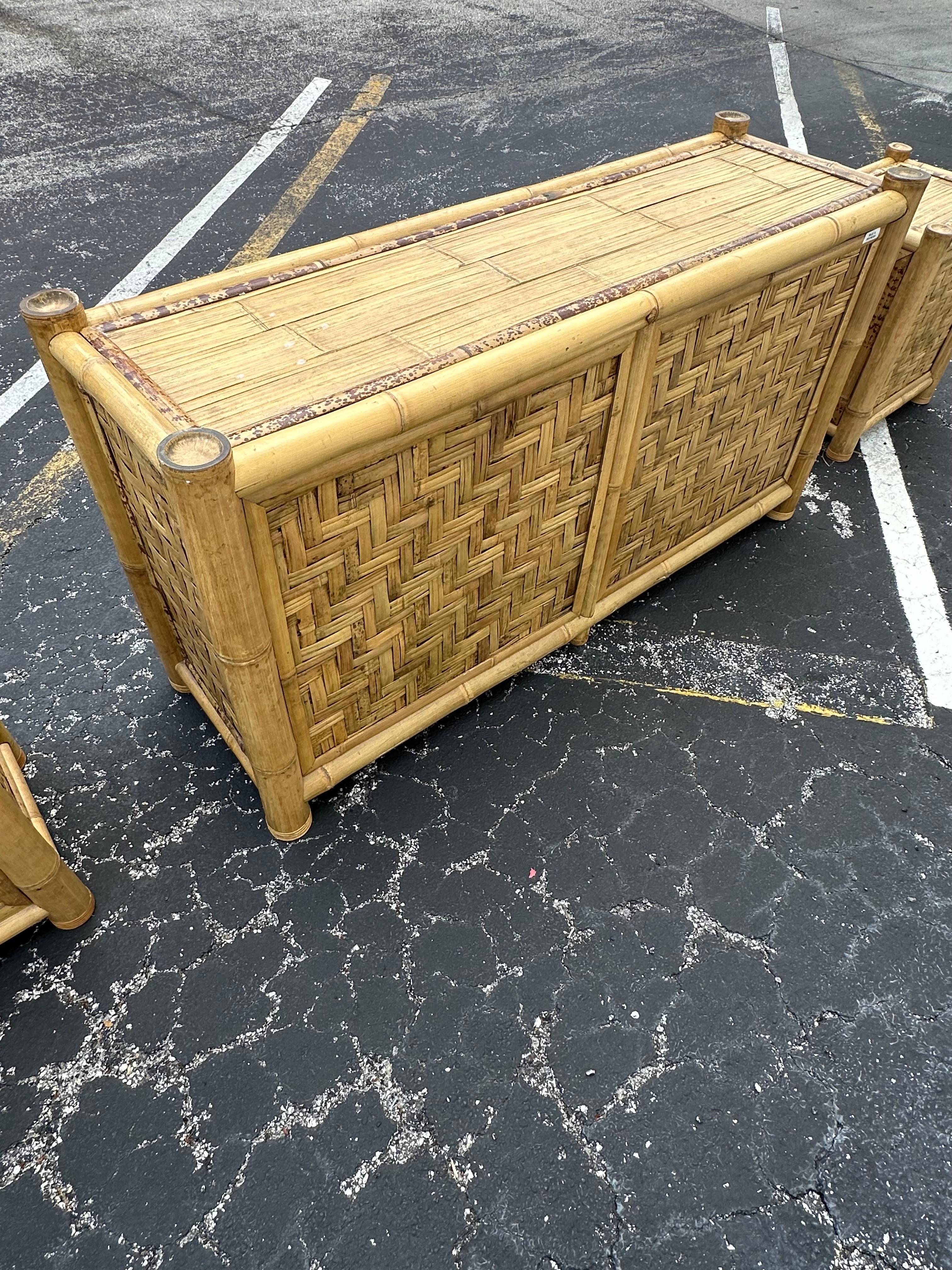 Late 20th Century 1980s Budji Burnt Bamboo Woven Rattan Budji Dresser For Sale