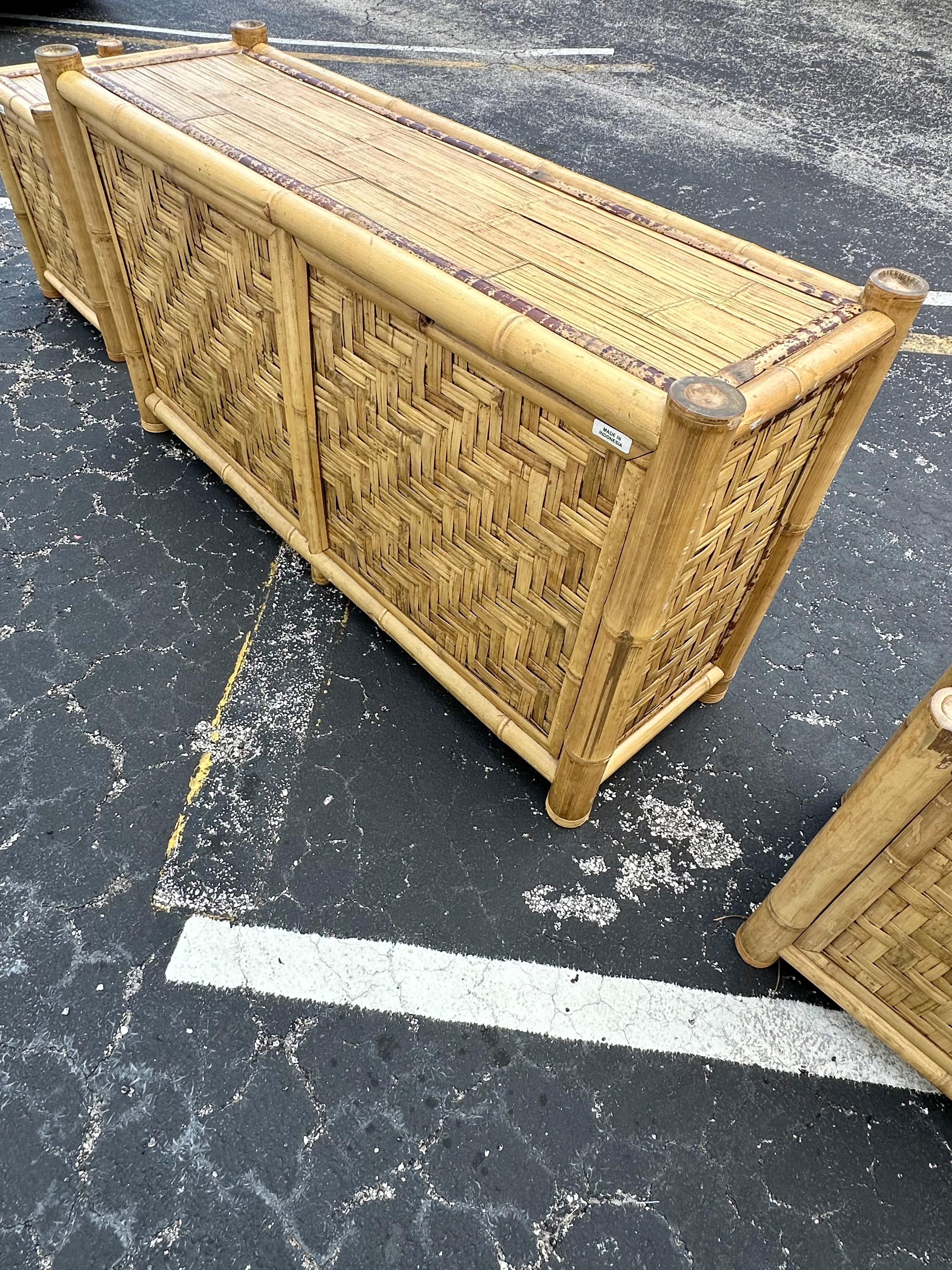 1980s Budji Burnt Bamboo Woven Rattan Budji Dresser For Sale 1