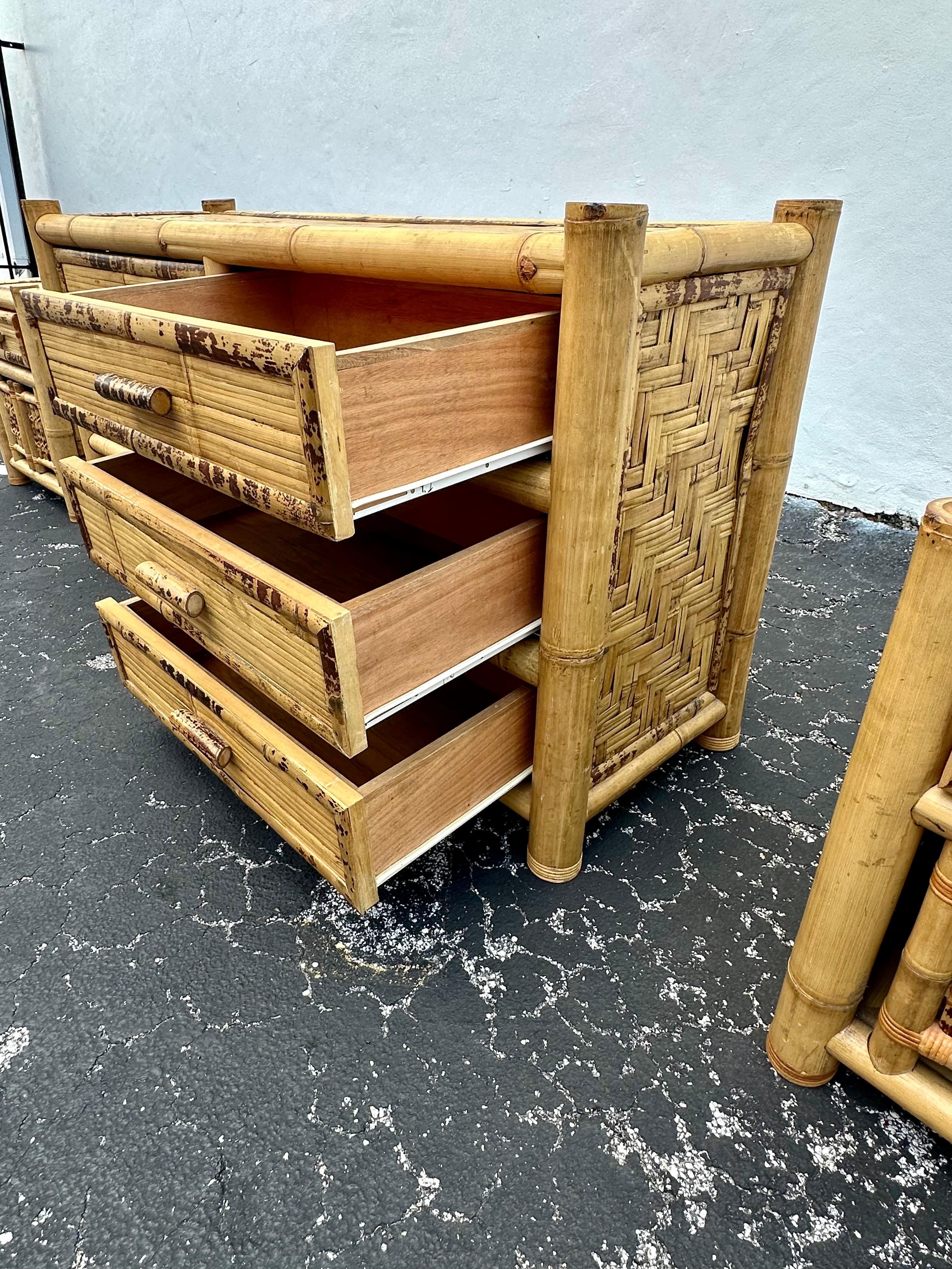 1980s Budji Burnt Bamboo Woven Rattan Budji Dresser For Sale 2