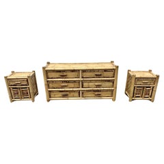 1980s Budji Burnt Bamboo Woven Rattan Budji Dresser