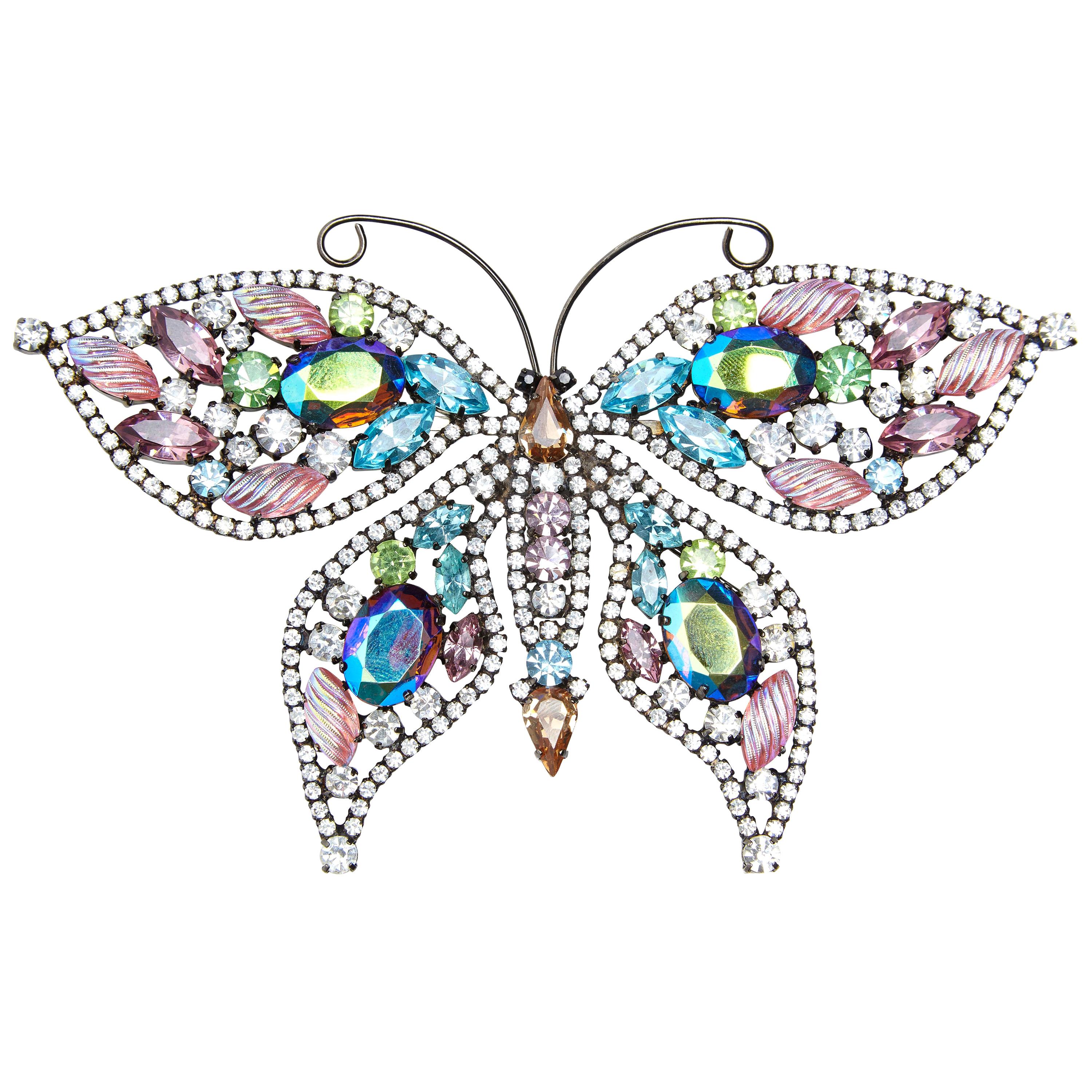 1980s Butler and Wilson Giant 6 Inch Swarovski Crystal Butterfly Brooch