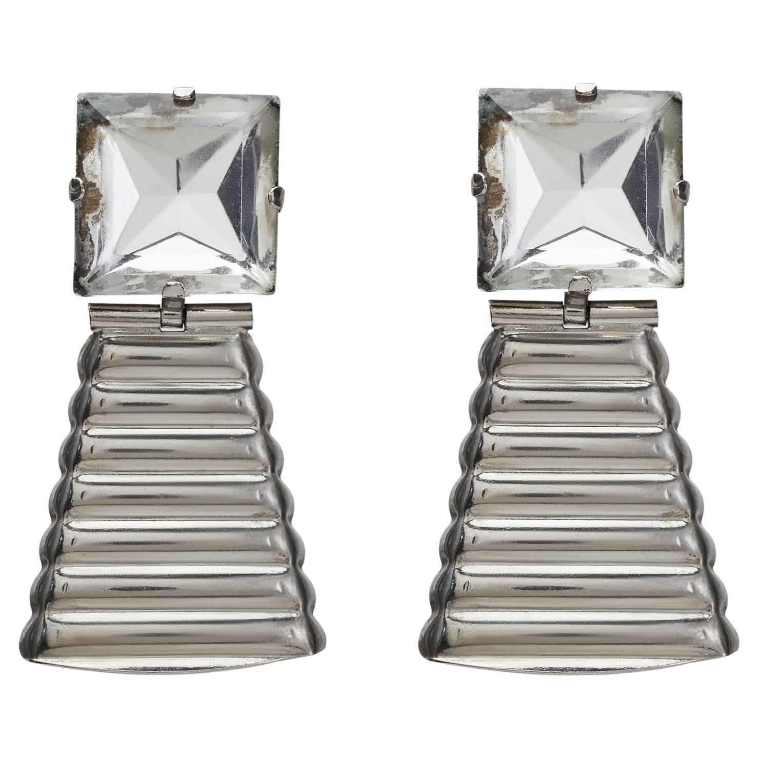 1980s Butler & Wilson Sterling Silver Crystal Earrings For Sale