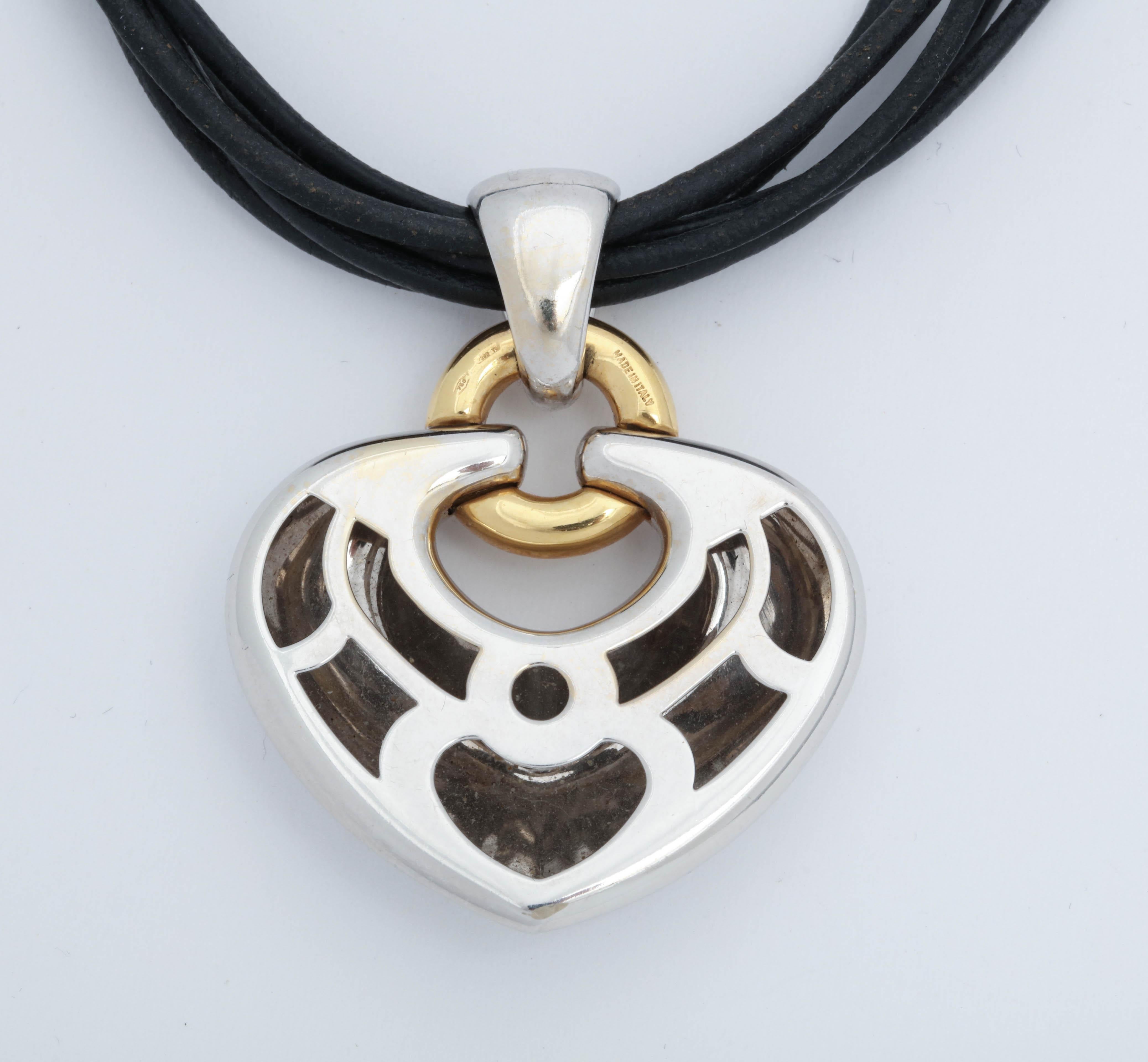 1980s Bvlgari Heart Pendant with Two-Color Gold and Five-Row Cord Necklace 2