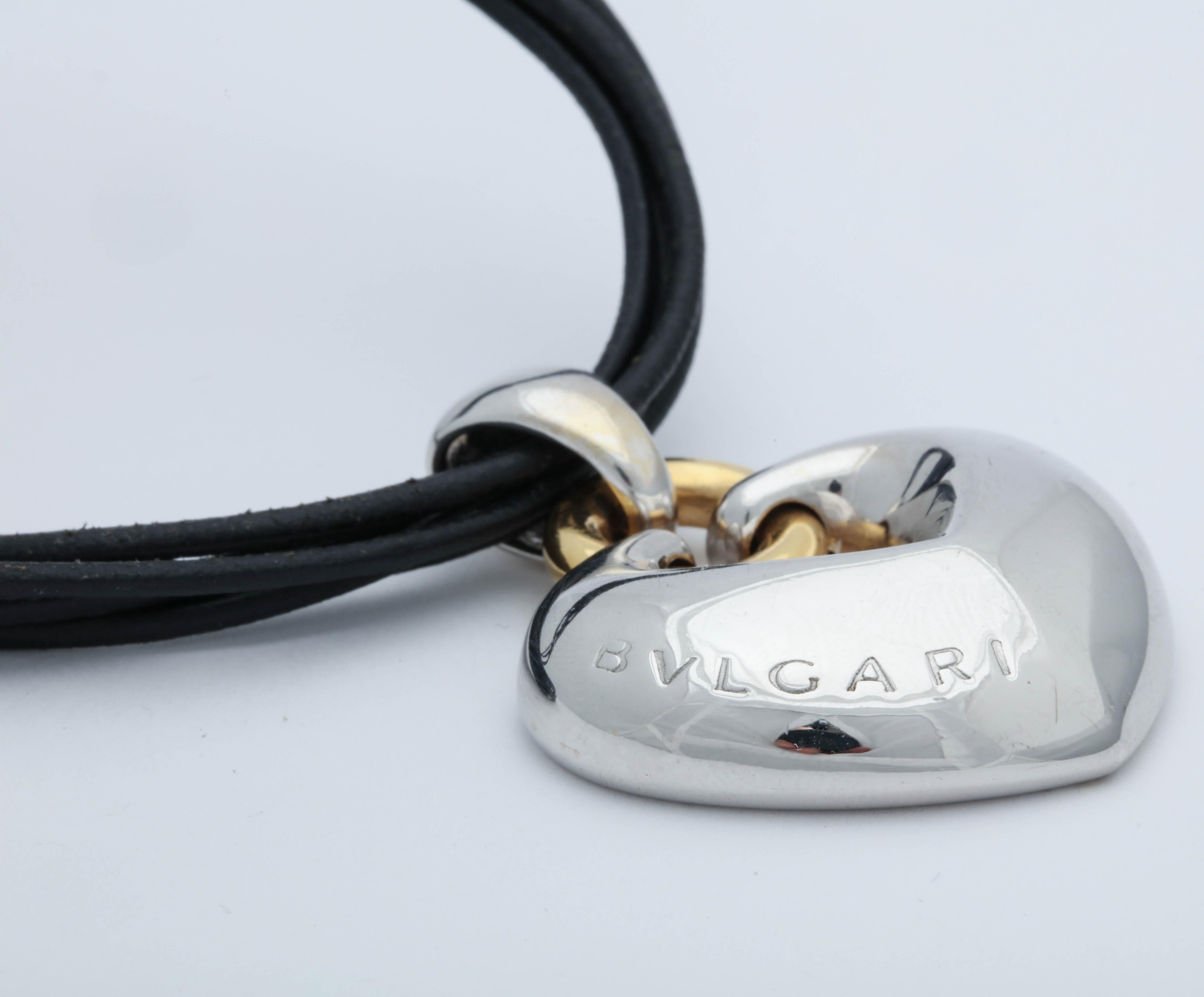 1980s Bvlgari Heart Pendant with Two-Color Gold and Five-Row Cord Necklace 4