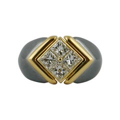 Vintage 1980s  Bvlgari Hematite Yellow Gold and Diamond Ring