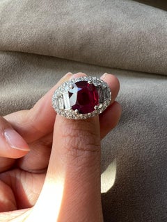 1980's Bvlgari Trombino Ring with Unheated Burmese Ruby and Diamonds in Platinum