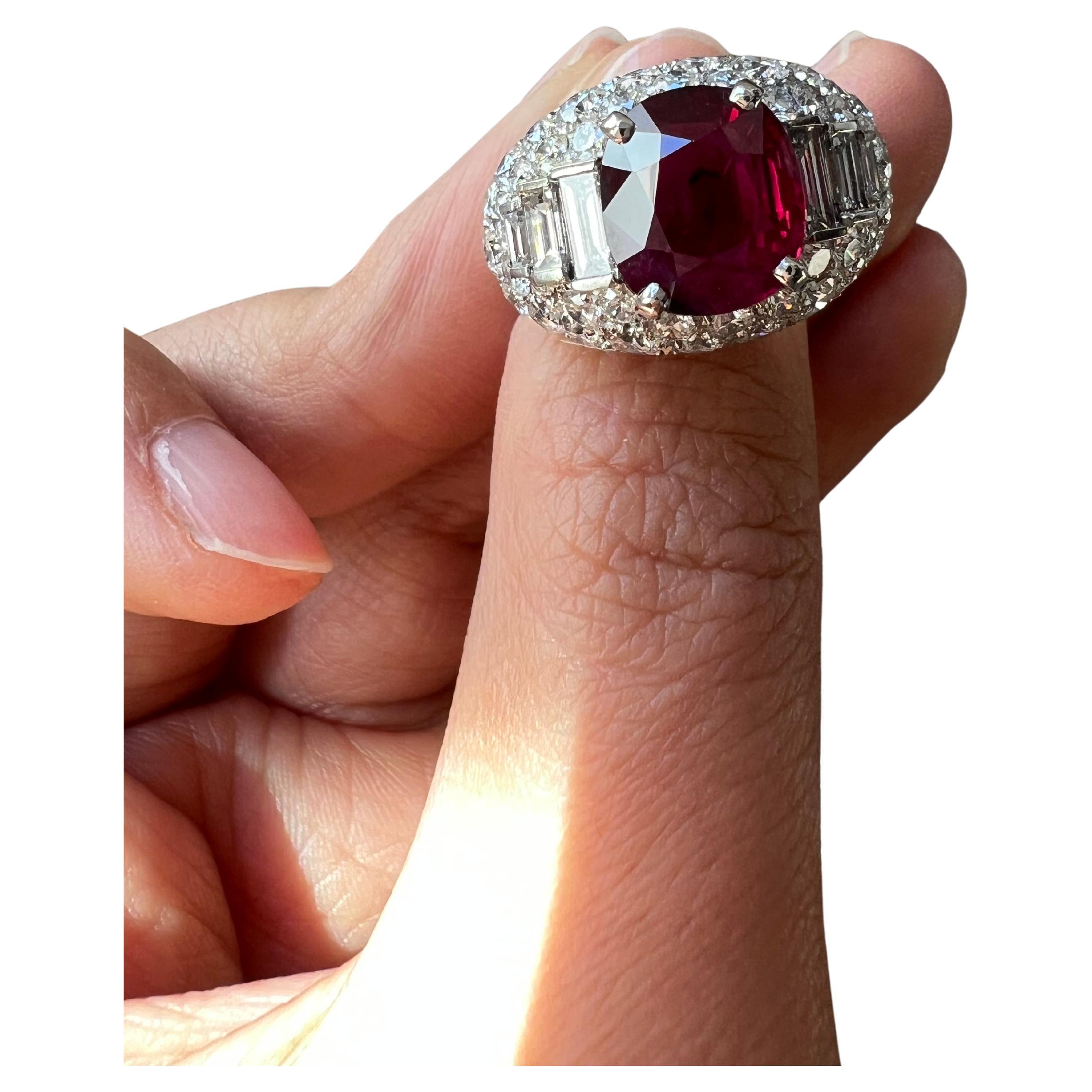 1980
s Bvlgari Trombino Ring with Unheated Burmese Ruby and Diamonds in Platinum For Sale