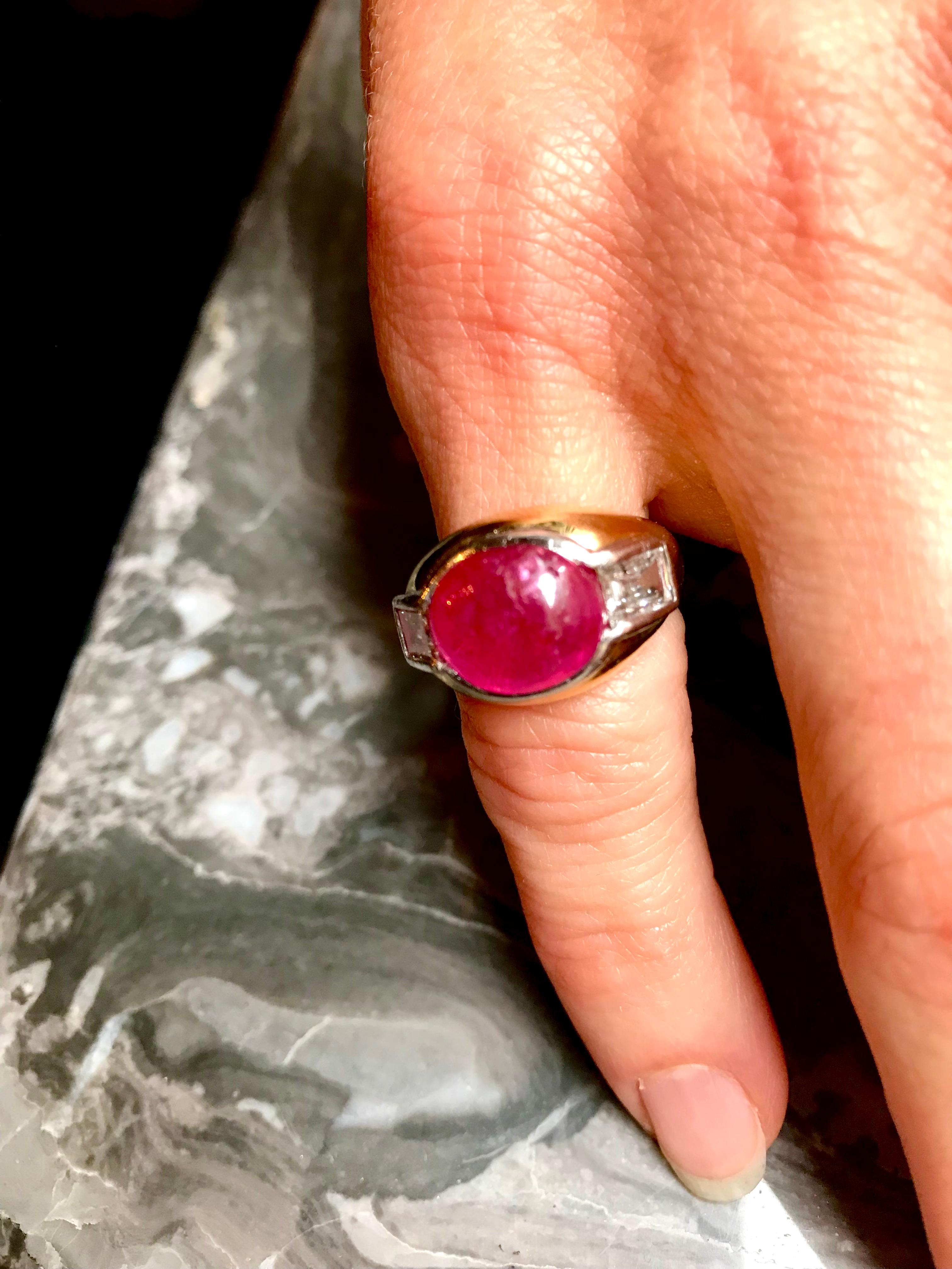 1980’s Bvlgari Yellow Gold Ruby and Diamond Ring For Sale 1