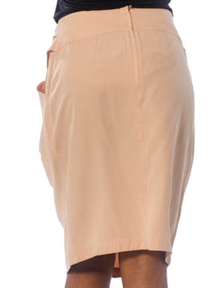 1980S BYBLOS Blush Pink Silk Faille Skirt With Draped Waist & Pockets