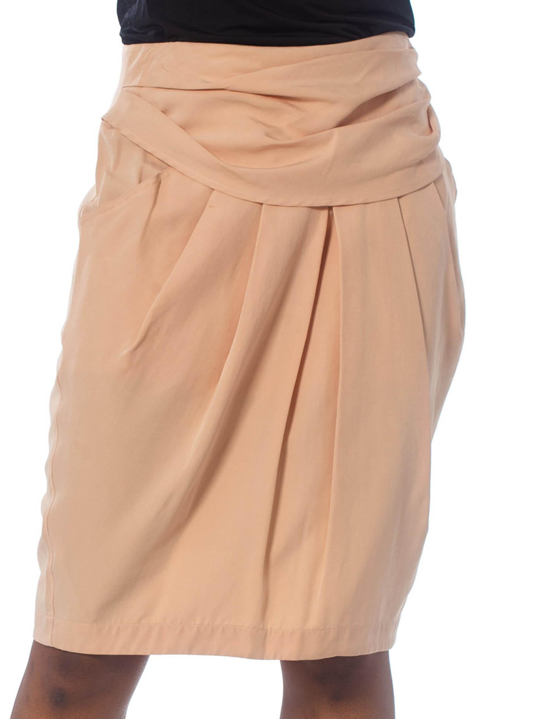 Women's 1980S BYBLOS Blush Pink Silk Faille Skirt With Draped Waist & Pockets For Sale