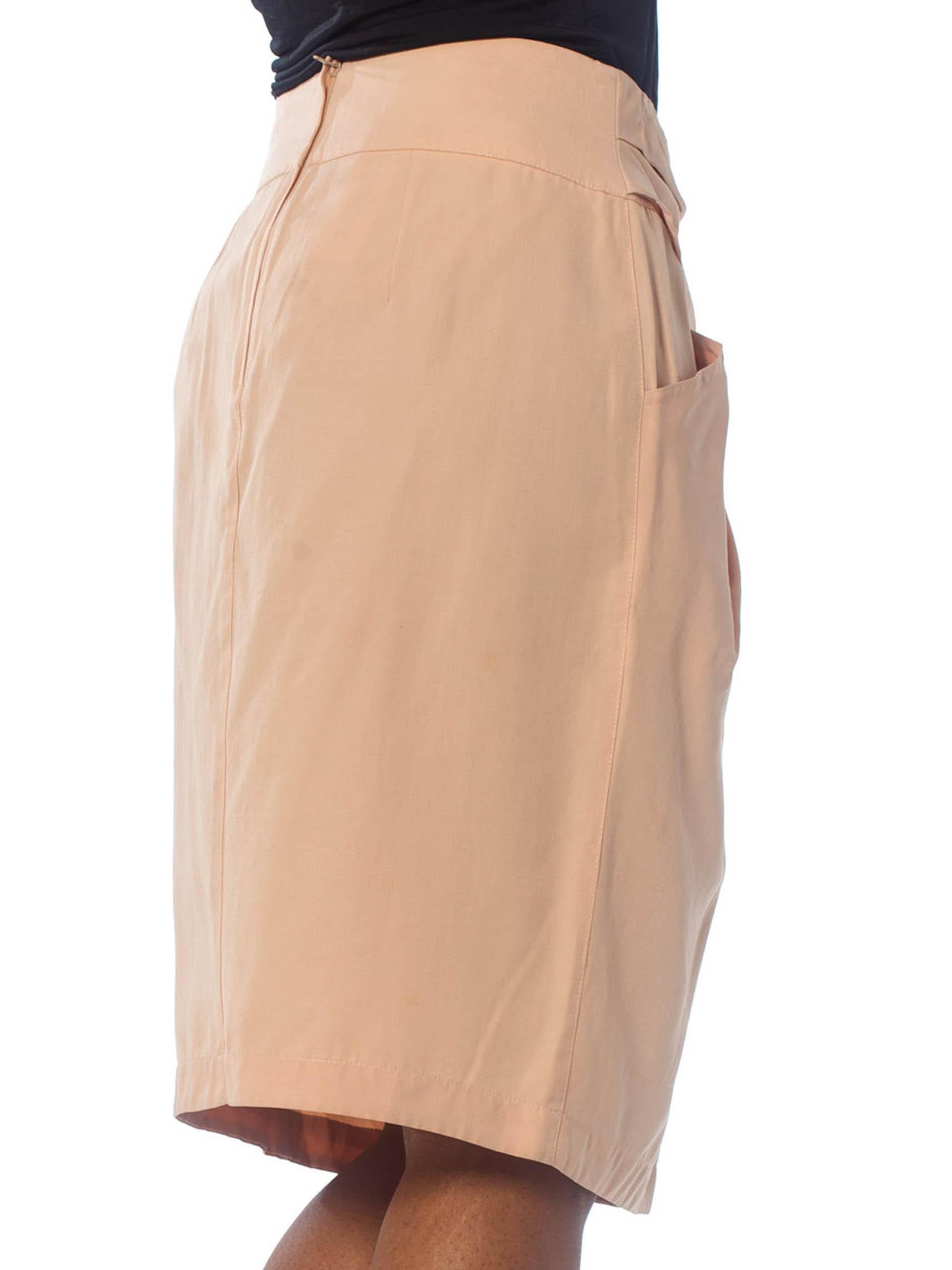 1980S BYBLOS Blush Pink Silk Faille Skirt With Draped Waist & Pockets For Sale 1