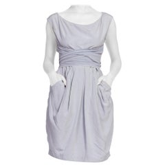 1980'S BYBLOS Dove Grey Washed Silk Tie Waist Dress
