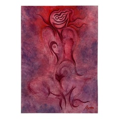 1980s Byron Gálvez Art Pink Pastel on Paper