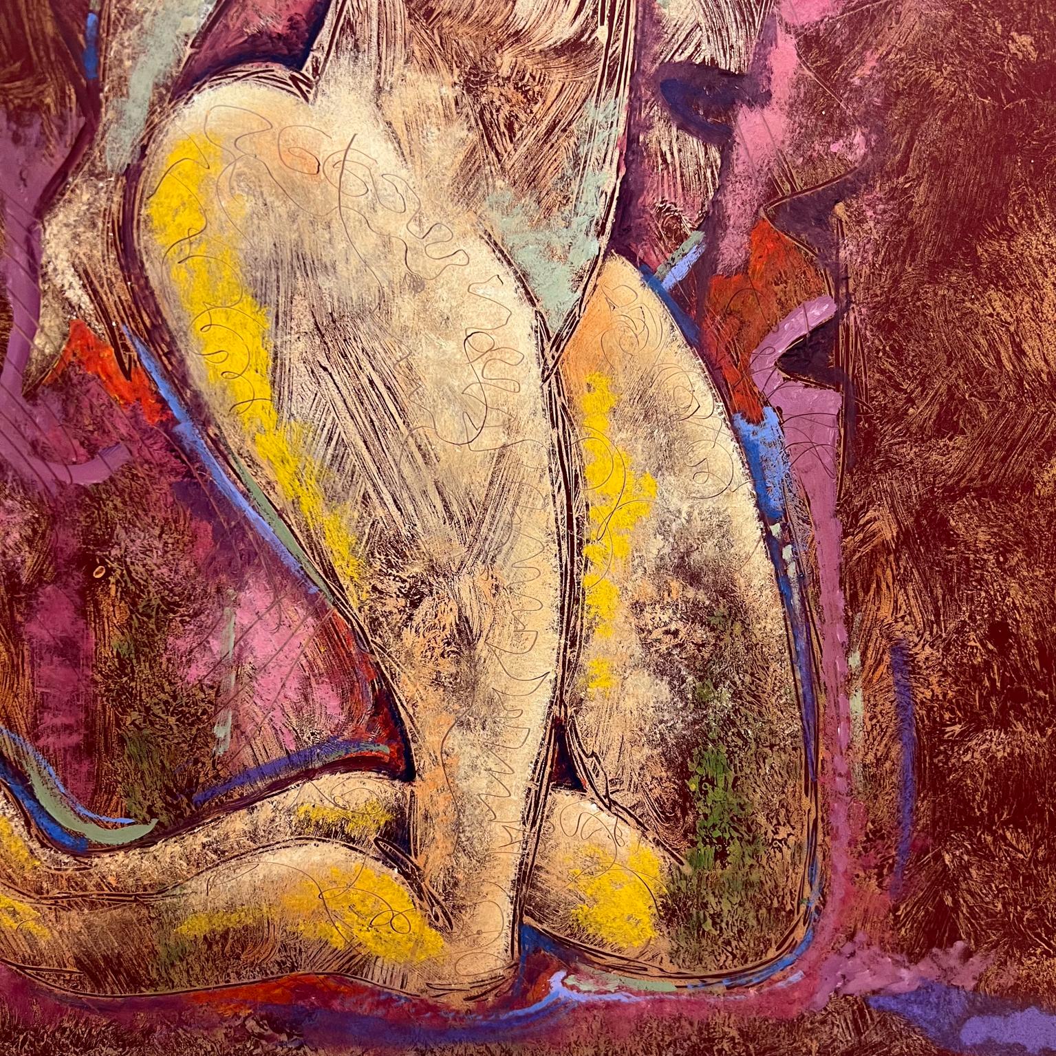 1980s Byron Gálvez Mexican Modernism Artwork Abstract Nude Mixed Media In Good Condition For Sale In Chula Vista, CA