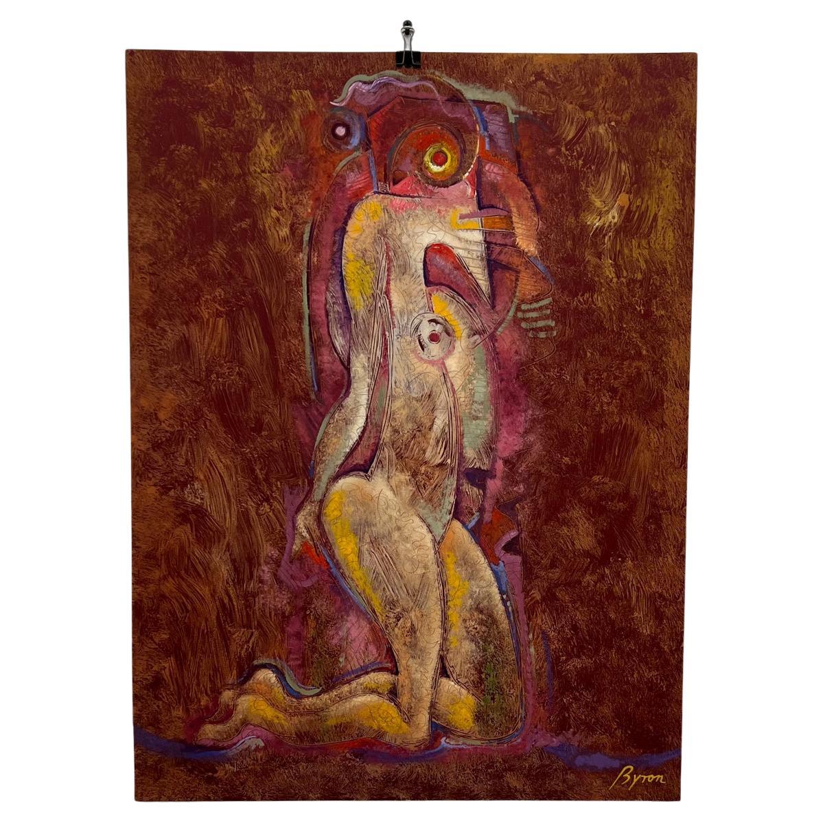 1980s Byron Gálvez Mexican Modernism Artwork Abstract Nude Mixed Media For Sale