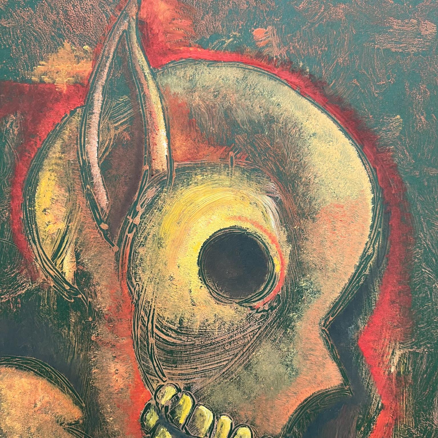 Late 20th Century 1980s Byron Gálvez Mexican Modernism Artwork Animal Dark Mixed Media on Paper For Sale