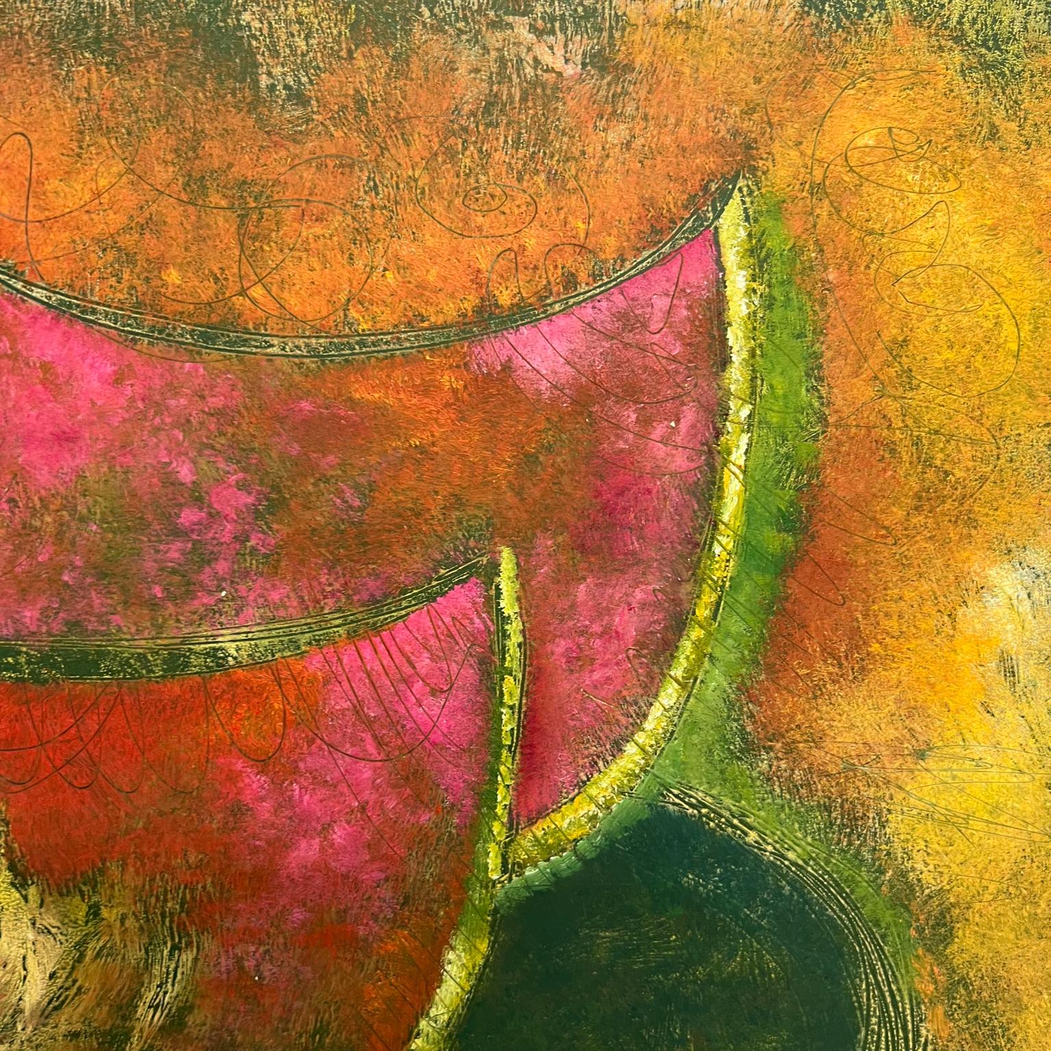 1980s Byron Gálvez Abstract Pastel Paper Artwork Pink Fruit Mexico For Sale 1