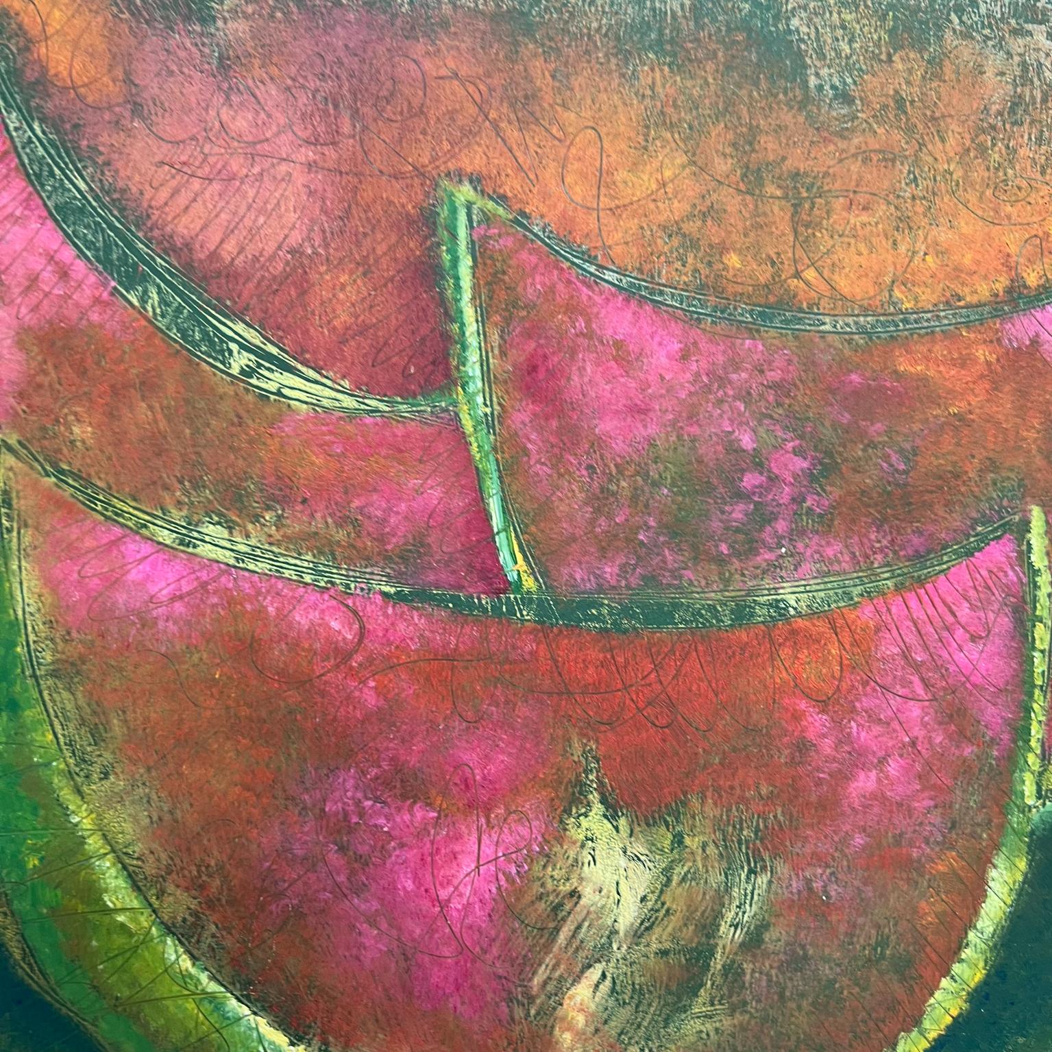 1980s Byron Gálvez Abstract Pastel Paper Artwork Pink Fruit Mexico For Sale 2