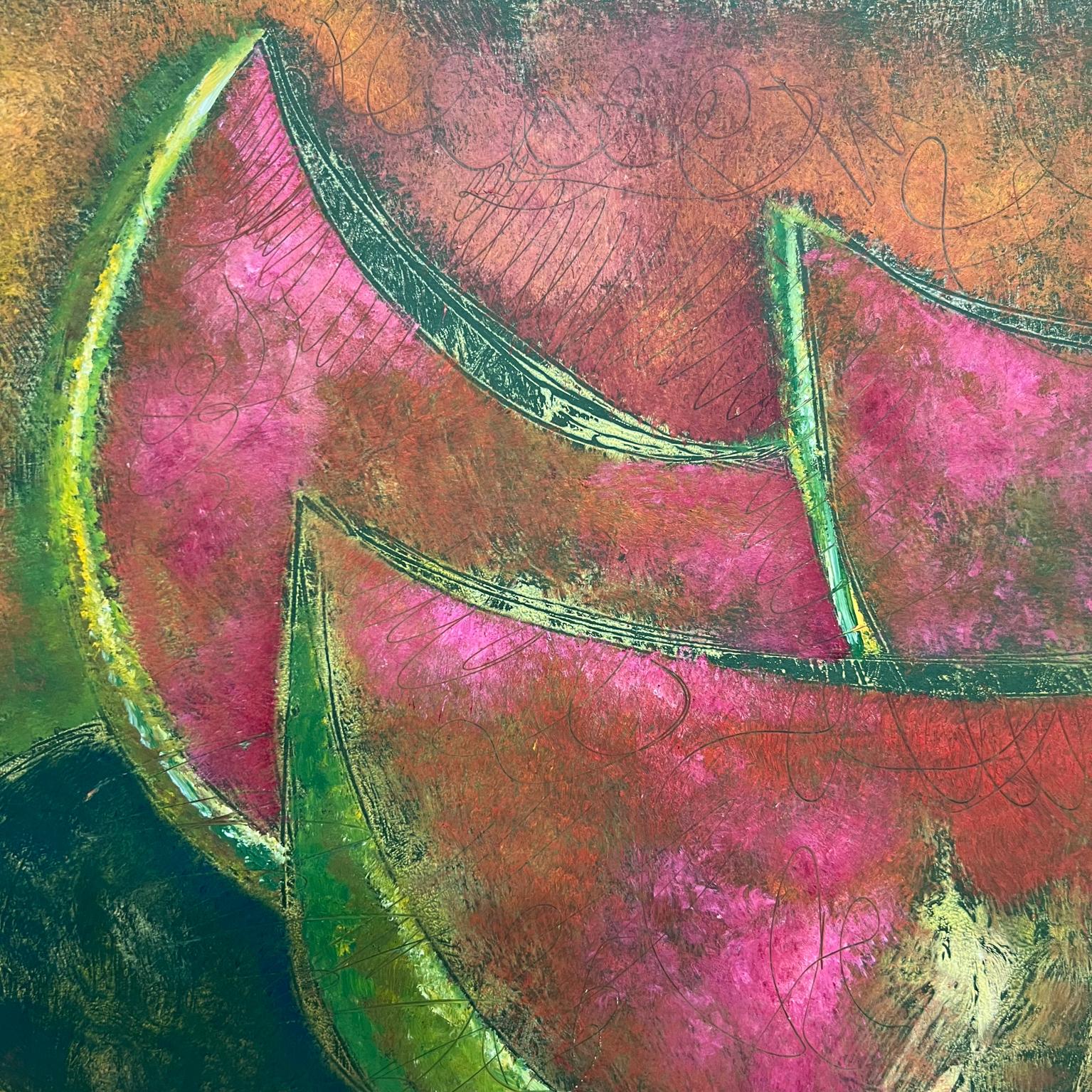 1980s Byron Gálvez Abstract Pastel Paper Artwork Pink Fruit Mexico For Sale 3